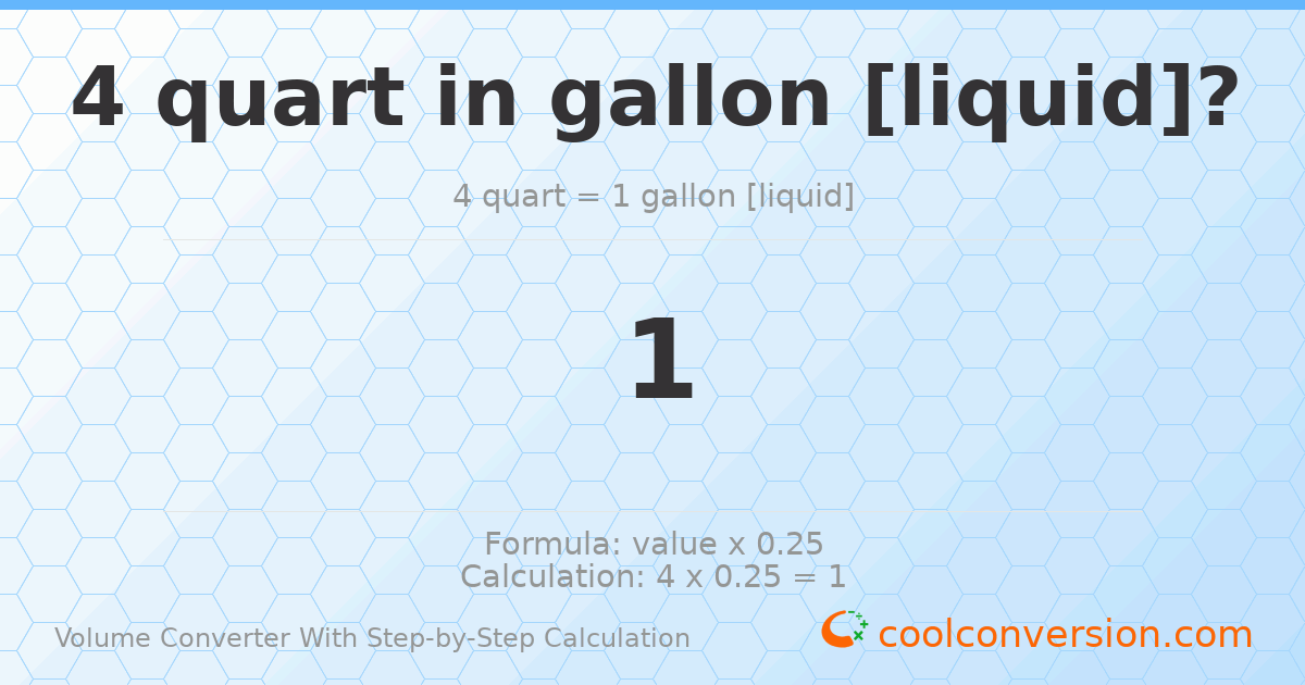 4 quarts = 1 gallon [liquid]